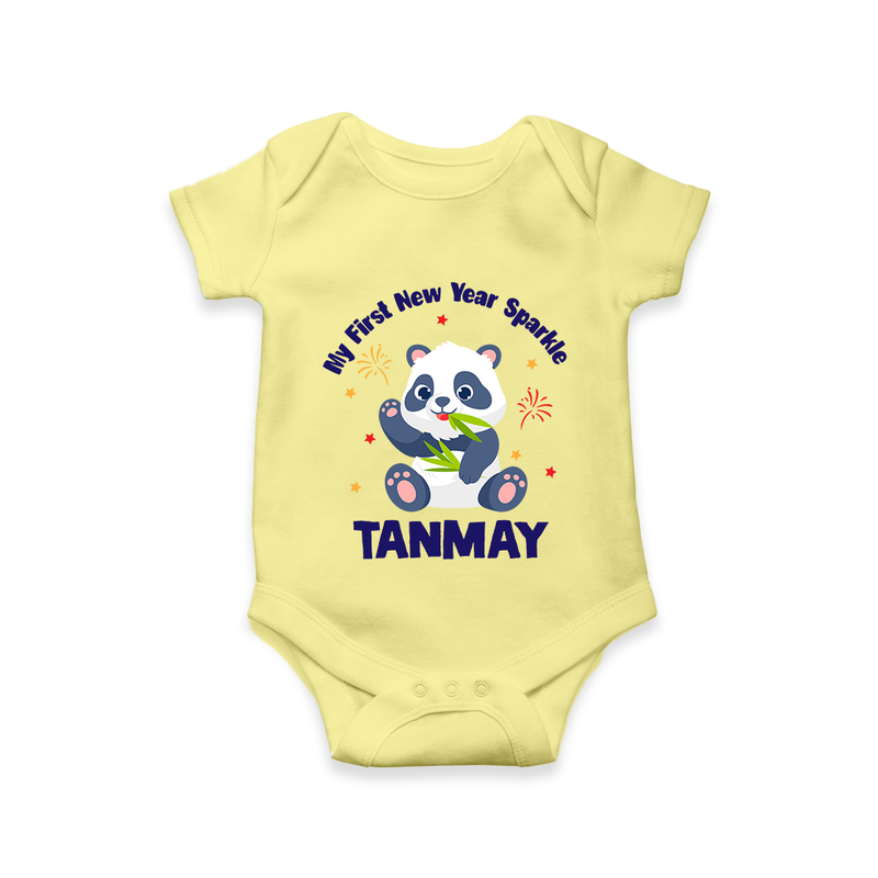 My First New Year Sparkle – Panda Theme | Personalised Romper for Kids - PASTEL YELLOW - New Born (Chest 14")