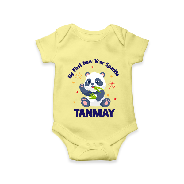 My First New Year Sparkle – Panda Theme | Personalised Romper for Kids - PASTEL YELLOW - New Born (Chest 14")