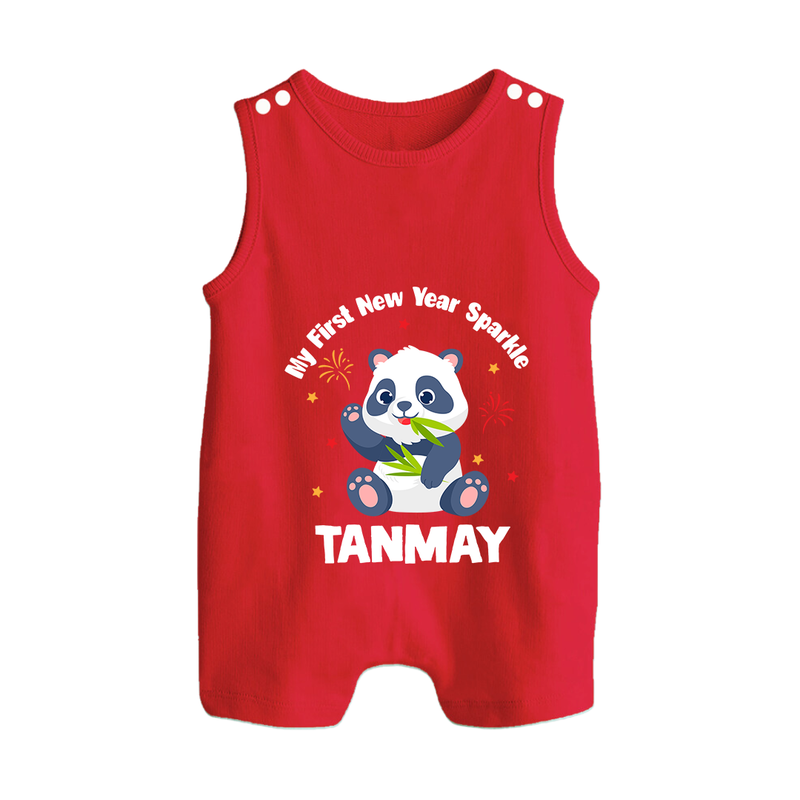 My First New Year Sparkle – Panda Theme | Personalised Romper Suit   - RED - 0 - 5 Months Old (Chest 18")