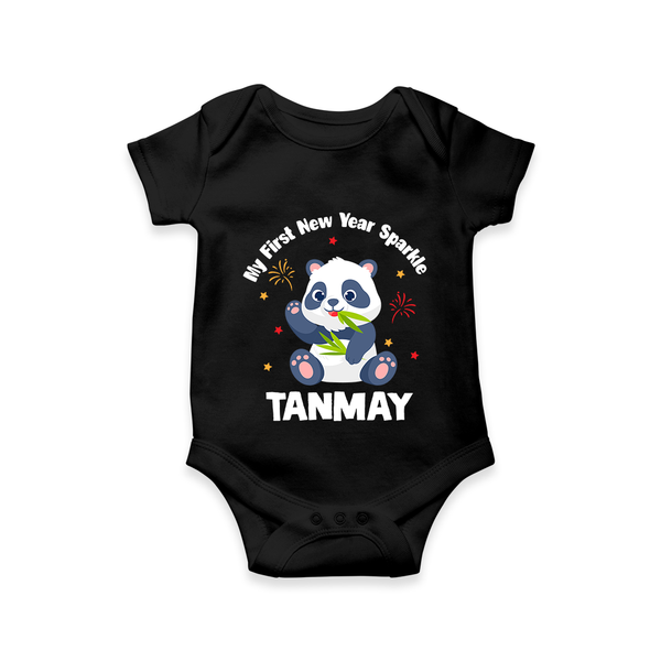 My First New Year Sparkle – Panda Theme | Personalised Romper for Kids - BLACK - New Born (Chest 14")