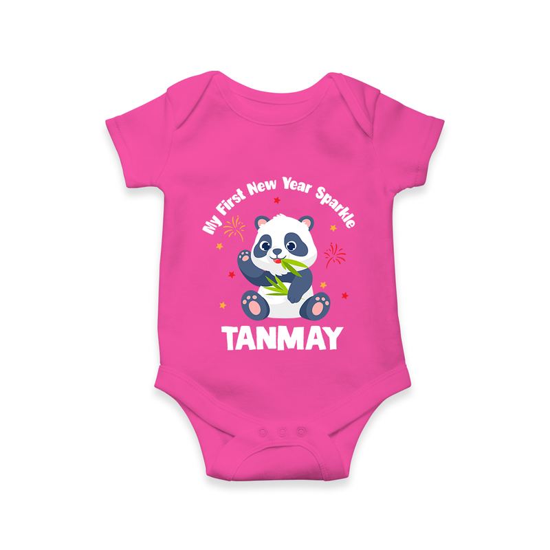 My First New Year Sparkle – Panda Theme | Personalised Romper for Kids - HOT PINK - New Born (Chest 14")