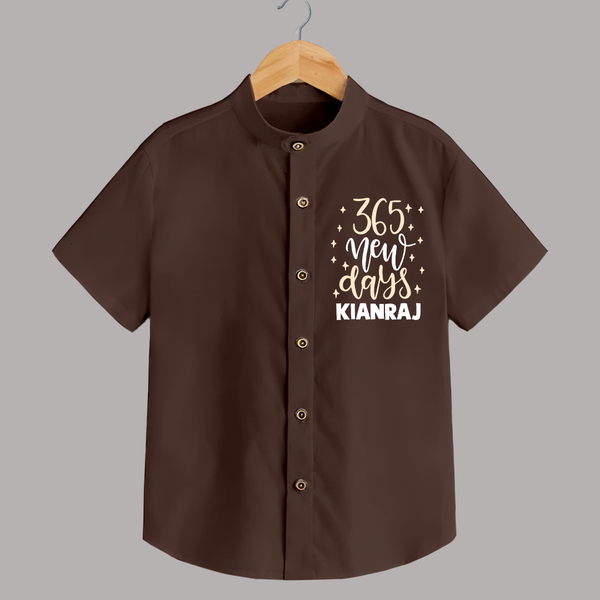 365 New Days – Minimal Gold Theme| Customized Shirt for Kids - CHOCOLATE BROWN - 0 - 6 Months Old (Chest 23")