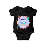 "Happy New Year 2025 - Treasured Moments With Our Customized Romper for Babies With Name" - BLACK - 0 - 3 Months Old (Chest 16")