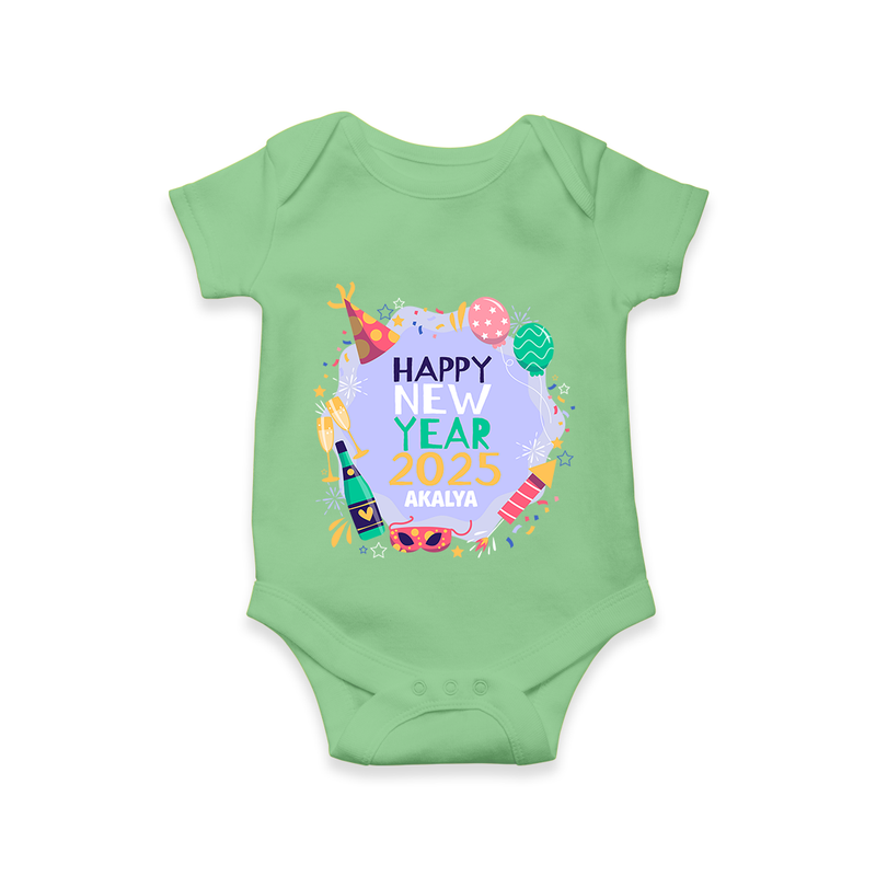 "Happy New Year 2025 - Treasured Moments With Our Customized Romper for Babies With Name" - GREEN - 0 - 3 Months Old (Chest 16")