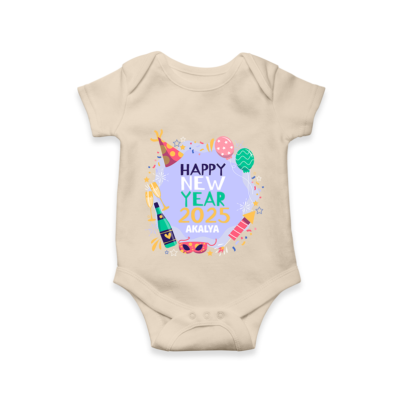 "Happy New Year 2025 - Treasured Moments With Our Customized Romper for Babies With Name" - IVORY - 0 - 3 Months Old (Chest 16")