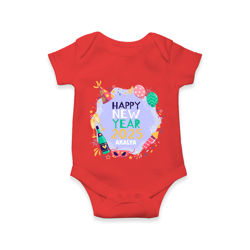 "Happy New Year 2025 - Treasured Moments With Our Customized Romper for Babies With Name" - RED - 0 - 3 Months Old (Chest 16")