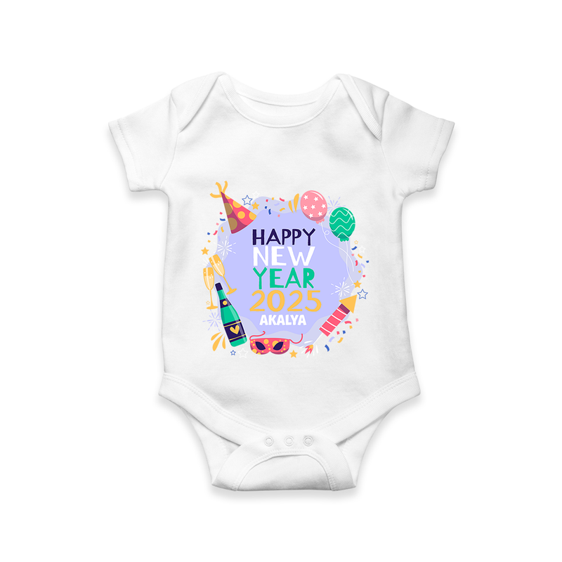 "Happy New Year 2025 - Treasured Moments With Our Customized Romper for Babies With Name" - WHITE - 0 - 3 Months Old (Chest 16")