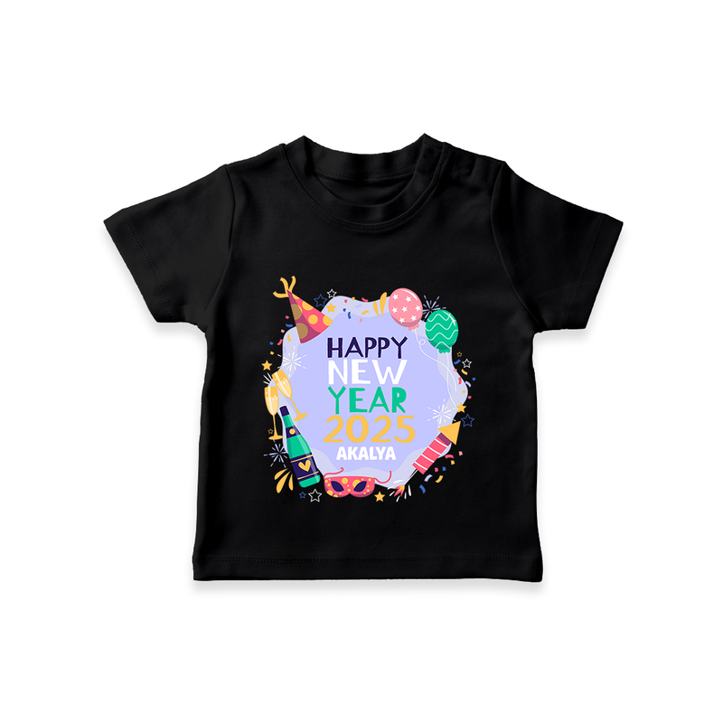 "Happy New Year 2025 - Treasured Moments With Our Customized T-Shirt for Kids With Name" - BLACK - 0-5 Months Old (Chest 17")