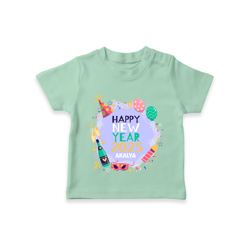 "Happy New Year 2025 - Treasured Moments With Our Customized T-Shirt for Kids With Name" - MINT GREEN - 0-5 Months Old (Chest 17")