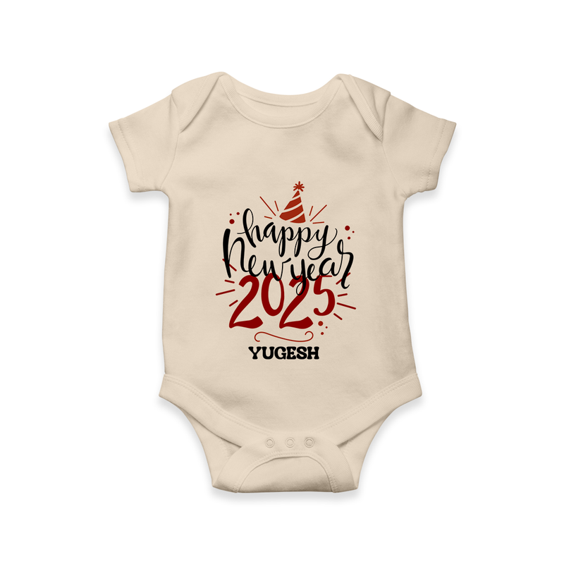 "Happy New Year 2025 - A Special Day With Our Customized Romper for Babies With Name" - IVORY - 0 - 3 Months Old (Chest 16")