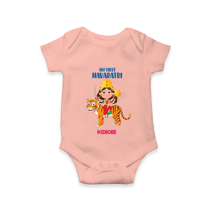 Navaratri Celebrations, My First navaratri - Customized Romper For Kids - PEACH - 0 - 3 Months Old (Chest 16")