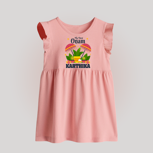My First Onam Baby Frock | Personalized Baby Frock for Your Little One's First Onam - BABY PINK - 0 - 3 Months Old (Chest 17")