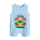 My First Onam Festive Nilavilakku & Banana Leaf Button Romper - BABY BLUE - New Born (Chest 18")