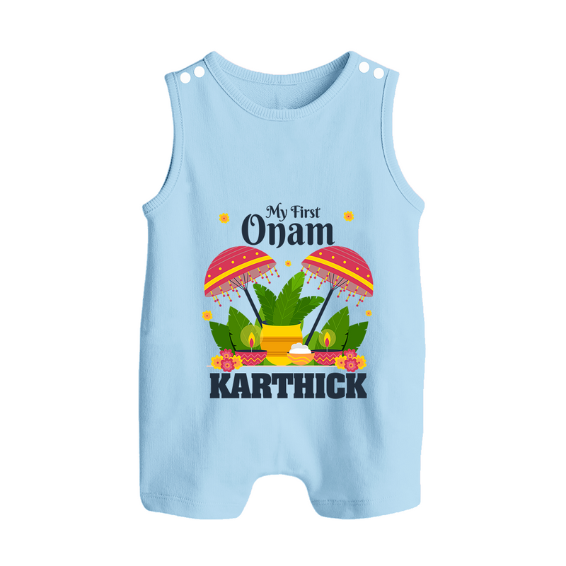 My First Onam Romper Suit / Sleeveless Romper | Personalized Baby Romper Suit / Sleeveless Romper for Your Little One's First Onam - BABY BLUE - 0 - 5 Months Old (Chest 18")