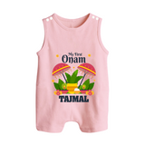 My First Onam Festive Nilavilakku & Banana Leaf Button Romper - BABY PINK - New Born (Chest 18")