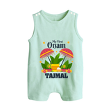 My First Onam Festive Nilavilakku & Banana Leaf Button Romper - MINT GREEN - New Born (Chest 18")