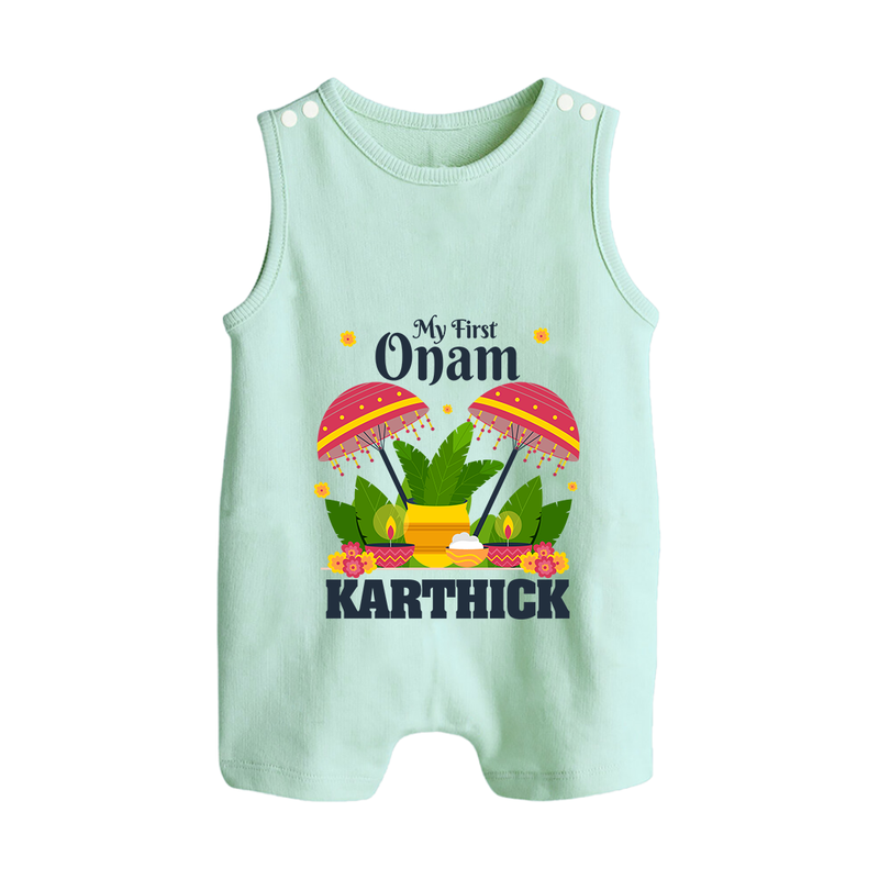 My First Onam Romper Suit / Sleeveless Romper | Personalized Baby Romper Suit / Sleeveless Romper for Your Little One's First Onam - MINT GREEN - 0 - 5 Months Old (Chest 18")