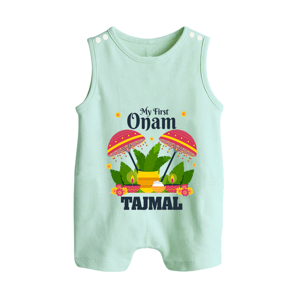 My First Onam Festive Nilavilakku & Banana Leaf Button Romper - MINT GREEN - New Born (Chest 18")