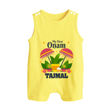 My First Onam Festive Nilavilakku & Banana Leaf Button Romper - PASTEL YELLOW - New Born (Chest 18")