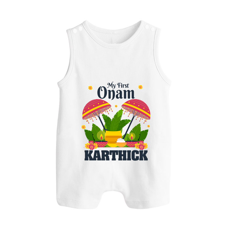 My First Onam Romper Suit / Sleeveless Romper | Personalized Baby Romper Suit / Sleeveless Romper for Your Little One's First Onam - WHITE - 0 - 5 Months Old (Chest 18")