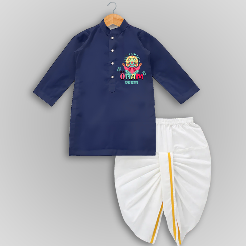 Can't Keep Calm Its Onam - Customised Drapped Dhoti for kids - NAVY BLUE - 0-6 Month Old (Chest 24", Kurta Length 14" , Waist 19", Dhoti Length 14")