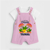 My First Onam Festive Nilavilakku & Banana Leaf Dungaree - BABY PINK - 0 - 5 Months Old (Chest 18")