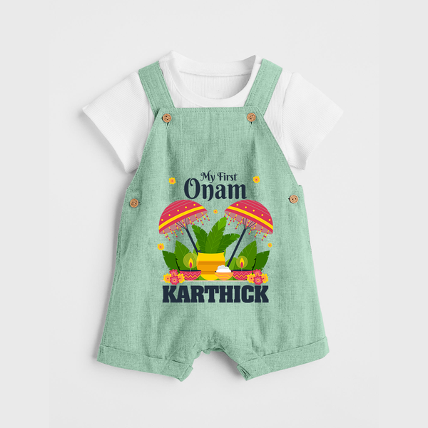 My First Onam Dungaree Set | Personalized Baby Dungaree Set for Your Little One's First Onam - MINT GREEN - 0 - 5 Months Old (Chest 18")
