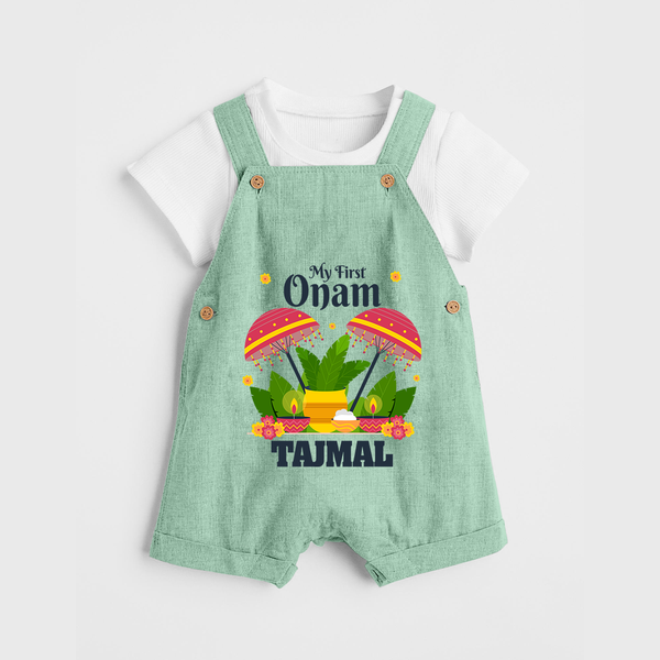 My First Onam Festive Nilavilakku & Banana Leaf Dungaree - MINT GREEN - 0 - 5 Months Old (Chest 18")