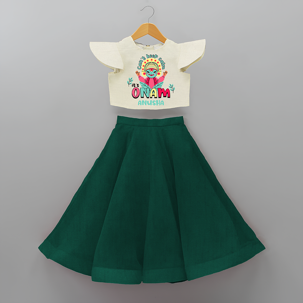 Can't Keep Calm Its Onam - Customised Crop Top and Skirt for kids - BOTTLE GREEN - 0-6 Month Old (Chest 20") (Frock Waist 20")