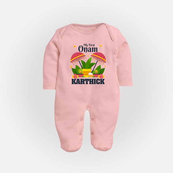 My First Onam Sleep Suit | Personalized Baby Sleep Suit for Your Little One's First Onam - BABY PINK - New Born (Chest 7.5")