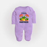 My First Onam Sleep Suit | Personalized Baby Sleep Suit for Your Little One's First Onam - LILAC - New Born (Chest 7.5")