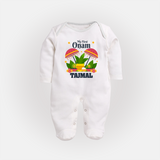 My First Onam Festive Nilavilakku & Banana Leaf Full Body Suit - WHITE - New Born (Chest 7.5")