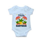 My First Onam Romper / Onesie | Personalized Baby Romper / Onesie for Your Little One's First Onam - BABY BLUE - New Born (Chest 14")