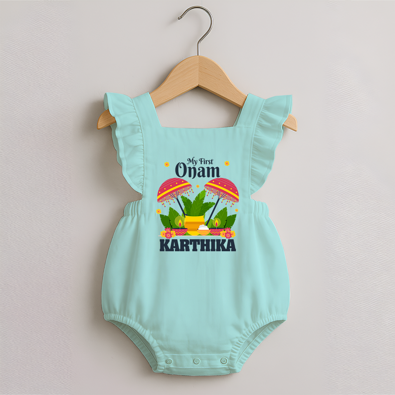 My First Onam Romper Frock | Personalized Baby Romper Frock for Your Little One's First Onam - MINT GREEN - 0 - 3 Months Old (Chest 19")