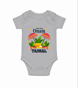 My First Onam Festive Nilavilakku & Banana Leaf Romper - GREY - New Born (Chest 14")