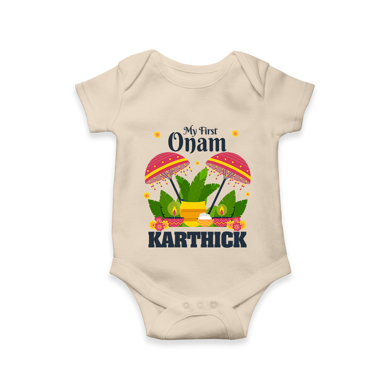 My First Onam Romper / Onesie | Personalized Baby Romper / Onesie for Your Little One's First Onam - IVORY - New Born (Chest 14")