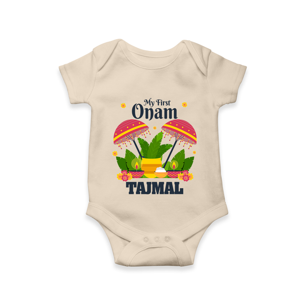 My First Onam Festive Nilavilakku & Banana Leaf Romper - IVORY - New Born (Chest 14")