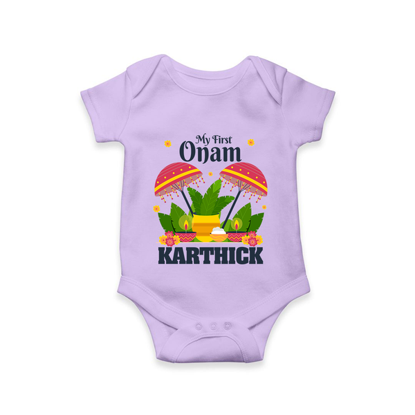 My First Onam Romper / Onesie | Personalized Baby Romper / Onesie for Your Little One's First Onam - LILAC - New Born (Chest 14")