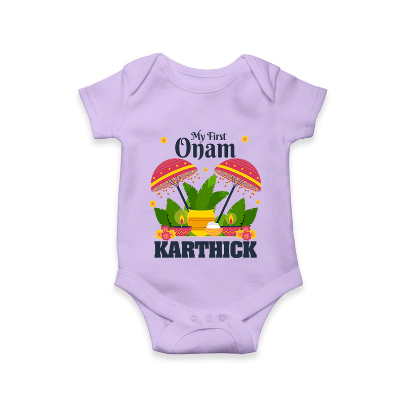My First Onam Romper / Onesie | Personalized Baby Romper / Onesie for Your Little One's First Onam - LILAC - New Born (Chest 14")