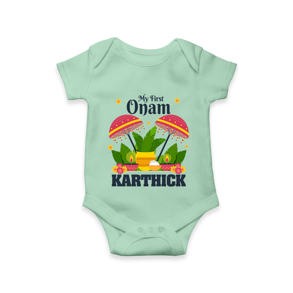 My First Onam Romper / Onesie | Personalized Baby Romper / Onesie for Your Little One's First Onam - MINT GREEN - New Born (Chest 14")