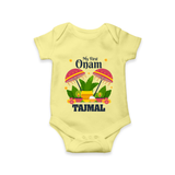 My First Onam Festive Nilavilakku & Banana Leaf Romper - PASTEL YELLOW - New Born (Chest 14")