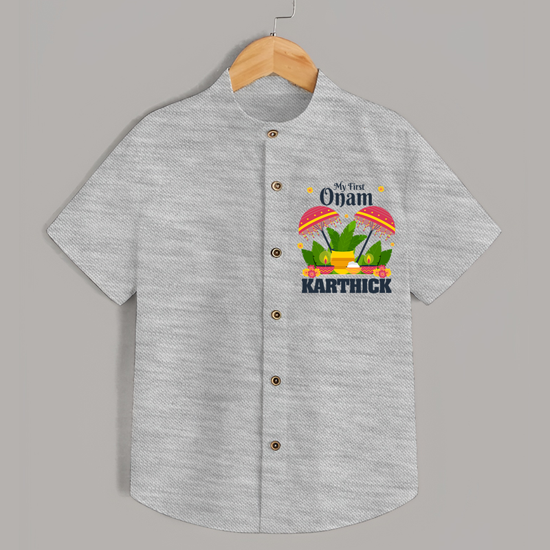 My First Onam Shirt | Personalized Baby Shirt for Your Little One's First Onam - GREY - 0 - 6 Months Old (Chest 23")