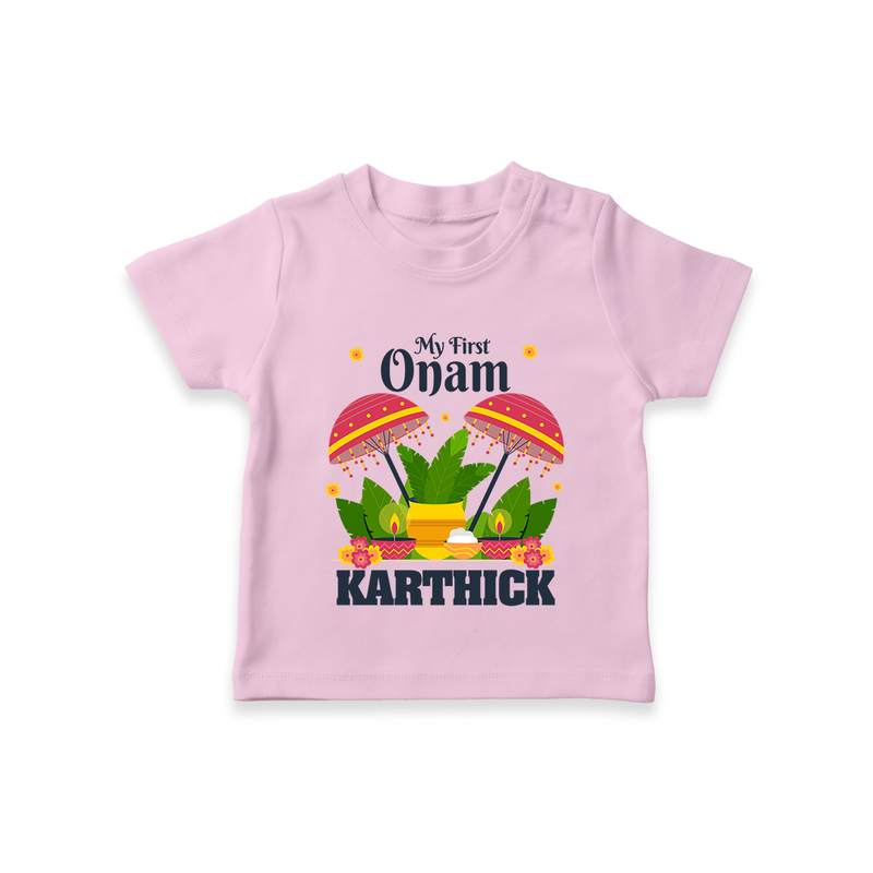 My First Onam T-Shirt | Personalized Baby T-Shirt for Your Little One's First Onam - BABY PINK - 0-5 Months Old (Chest 17")