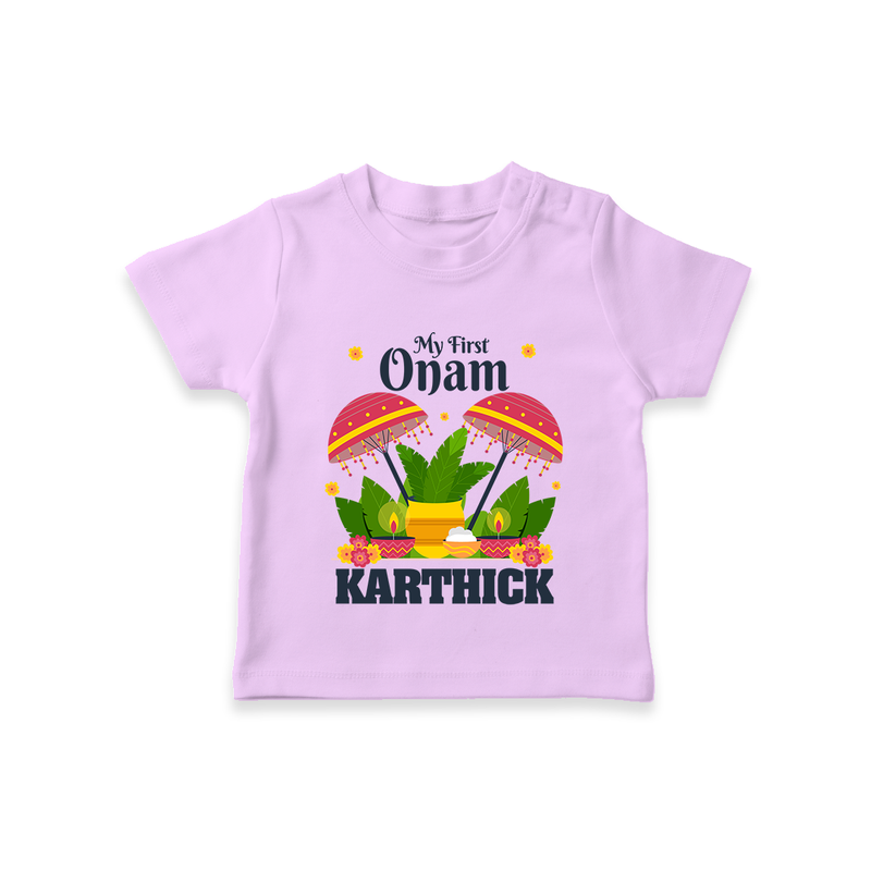 My First Onam T-Shirt | Personalized Baby T-Shirt for Your Little One's First Onam - LILAC - 0-5 Months Old (Chest 17")