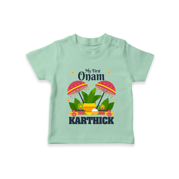 My First Onam T-Shirt | Personalized Baby T-Shirt for Your Little One's First Onam - MINT GREEN - 0-5 Months Old (Chest 17")