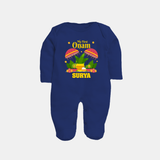 My First Onam Festive Nilavilakku & Banana Leaf Full Body Suit - NAVY BLUE - New Born (Chest 7.5")