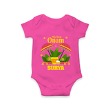 My First Onam Festive Nilavilakku & Banana Leaf Romper - HOT PINK - New Born (Chest 14")