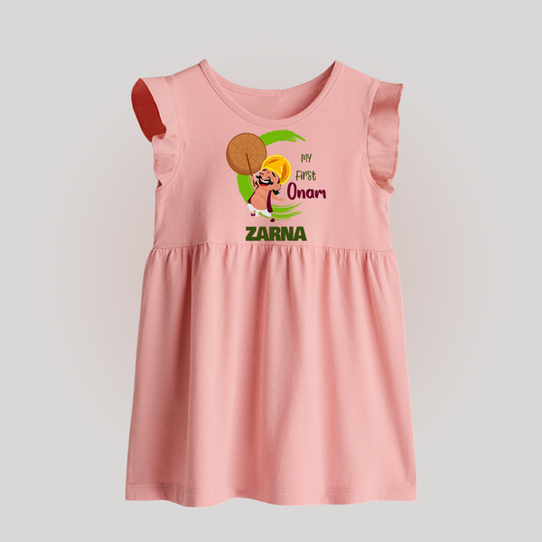 My First Onam Mahabali Celebration Baby Frock - BABY PINK - 0 - 3 Months Old (Chest 17")