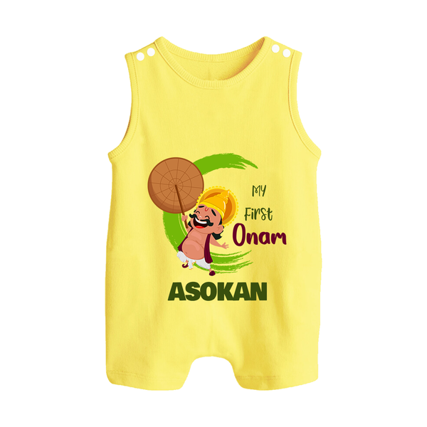 My First Onam Mahabali Celebration Button Romper - PASTEL YELLOW - New Born (Chest 18")