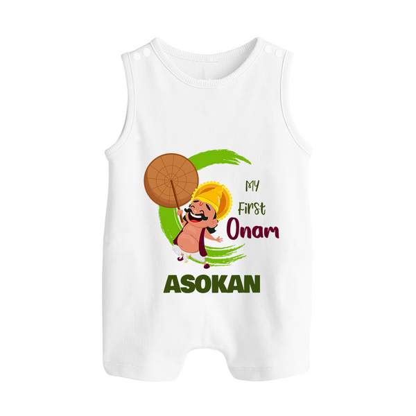 My First Onam Mahabali Celebration Button Romper - WHITE - New Born (Chest 18")